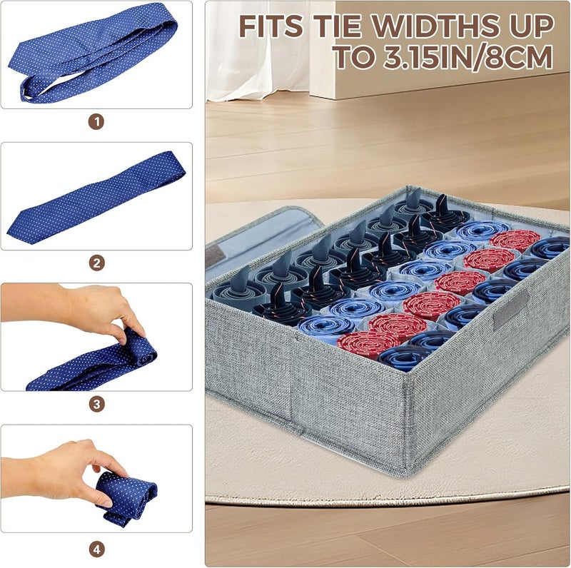PINGMIC Gray Sock Organizer Divider 1 Pack with Lid - 30 Cell Foldable Closet Storage, Tie Organizer For Men Boxes for Socks, Ties, Belts - Image 5